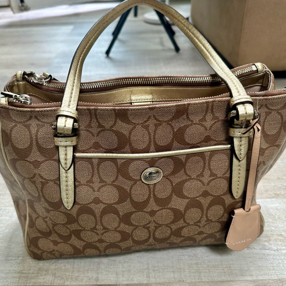 Coach Tan and Gold Tote Bag